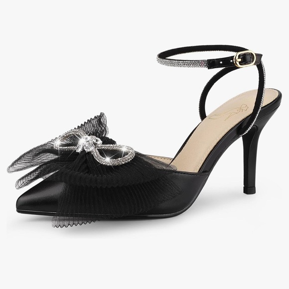 Perphy Rhinestone Mesh Bow Slingback Stiletto Heel Pumps, NWT, Size 7 - Picture 1 of 15